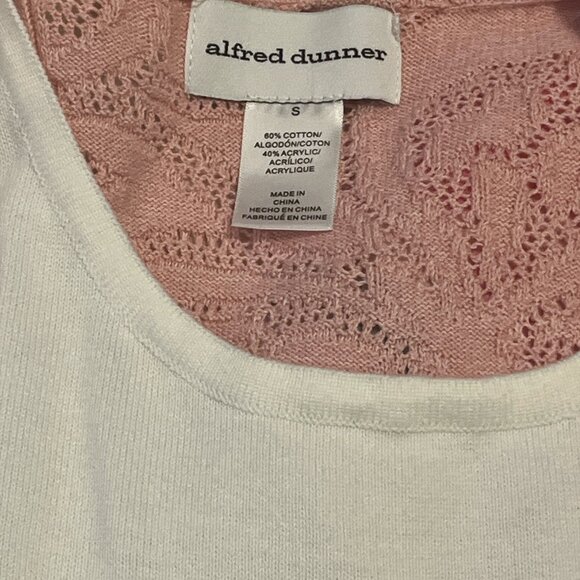 ALFRED DUNNER Cardigan and Knit Top Attached Sz Small Pink White Lovely Pattern - Picture 5 of 8